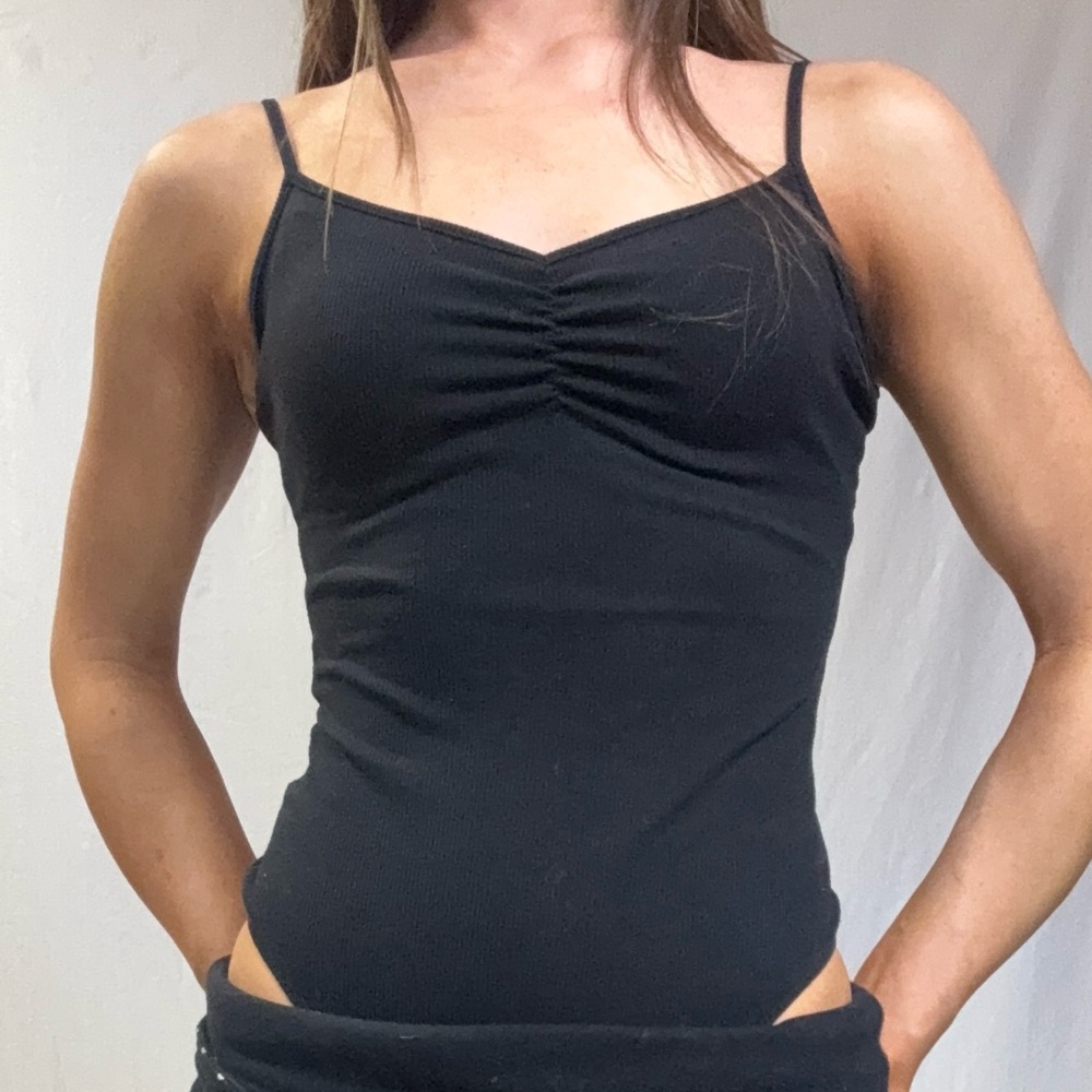 Black Ruched-Front Spaghetti Strap Women's Tank Top